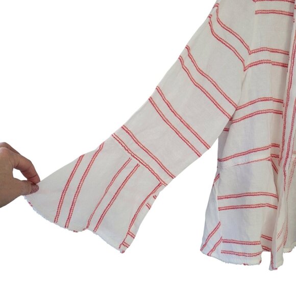 Tommy Bahama Marcella Pink Stripe Linen Jacket Size M Bell Sleeve Beach Boho - Picture 4 of 7